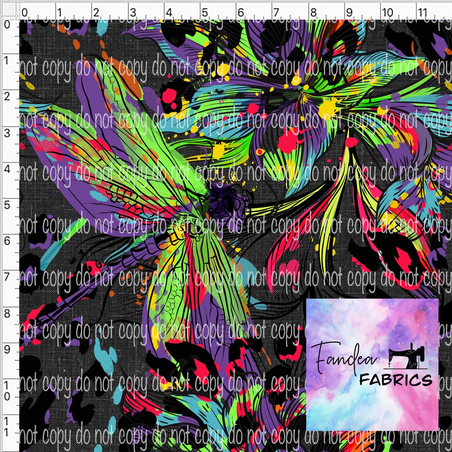 Rainbow Dragonfly on Black Linen- RTS